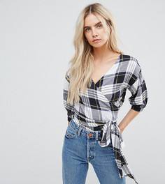 Юбка в клетку с запахом New Look Petite - Белый