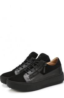 Замшевые кеды на шнуровке с кожаной отделкой Giuseppe Zanotti Design