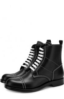 Высокие кожаные ботинки на шнуровке с контрастной прострочкой Loewe