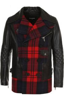 Кожаная куртка с шерстяной вставкой Dsquared2