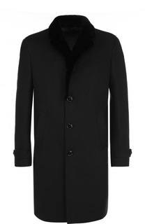 Однобортное кашемировое пальто с меховой отделкой воротника Ermenegildo Zegna