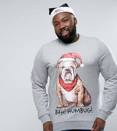Рождественский свитшот с собакой Threadbare PLUS - Серый