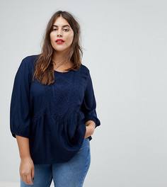 Блузка с вышивкой на вставке Junarose - Темно-синий