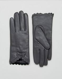 Перчатки из натуральной кожи с фигурной отделкой и бантом Barneys - Серый Barneys Originals