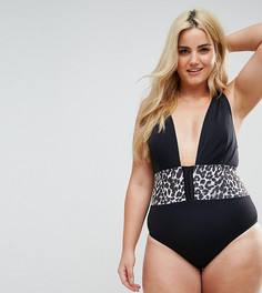 Слитный купальник с леопардовым принтом ASOS CURVE - Черный