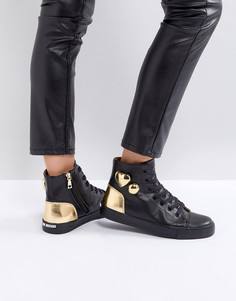 Высокие кроссовки с золотистыми сердцами Love Moschino - Черный