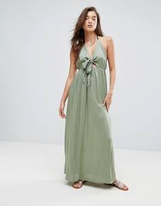 Пляжное тканое платье макси с завязкой ASOS - Зеленый