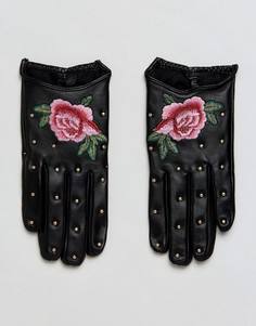 Кожаные перчатки с вышивкой ALDO - Черный