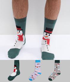 3 пары новогодних носков со снеговиками ASOS - Мульти