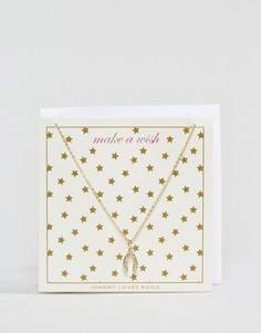 Ожерелье с подвеской в виде счастливой куриной вильчатой косточки и открыткой Johnny Loves Rosie - Золотой