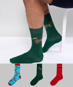 Подарочный набор новогодних носков с таксами (3 шт.) ASOS - Мульти
