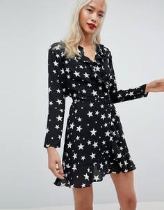 Платье мини с запахом и звездным принтом ASOS - Мульти