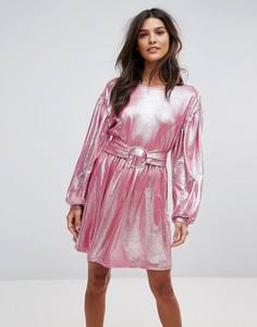 Короткое приталенное платье с эффектом металлик Vero Moda - Розовый