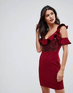 Платье мини с пайетками и оборками NaaNaa - Красный