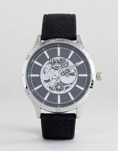 Черные часы с кожаным ремешком и видимым механизмом Reclaimed Vintage Inspired - Черный