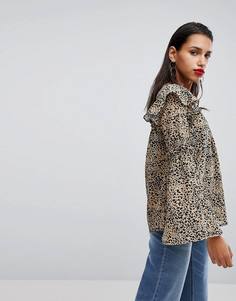 Блузка с расклешенными рукавами с леопардовым принтом Neon Rose - Мульти