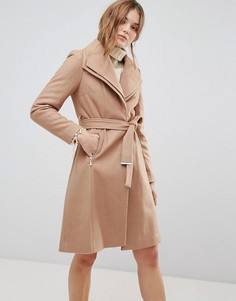 Пальто с двойным воротником и ремнем New Look - Коричневый