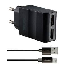 Сетевое зарядное устройство с кабелем InterStep 2 USB 2.1A + кабель microUSB 2 USB 2.1A + кабель microUSB