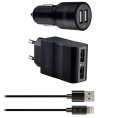 Автомобильное зарядное устройство для Apple InterStep 2 USB 2A + 2A + кабель Lightning