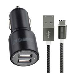 Автомобильное зарядное устройство InterStep 2 USB 2.4A + 3A + кабель TypeC + быстрая зарядка