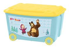 Ящик для игрушек Маша и Медведь на колесах новогодний 50 л