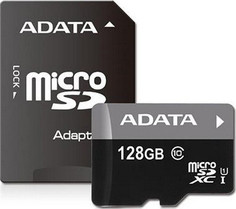 Карта памяти 128Gb - A-Data Premier - Micro Secure Digital HC Class 10 UHS-I AUSDX128GUICL10_85-RA1 с переходником под SD