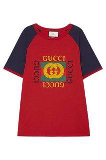 Футболка с принтом красная Gucci