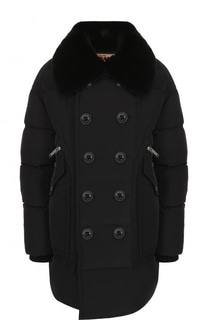 Стеганый двубортный пуховик с меховой отделкой Dsquared2