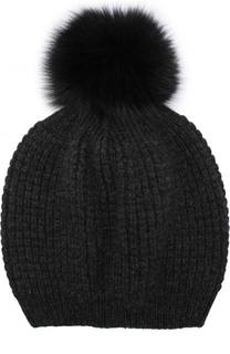 Кашемировая шапка фактурной вязки с меховым помпоном Kashja` Cashmere