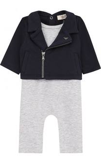 Хлопковый комбинезон с декоративной молнией Armani Junior