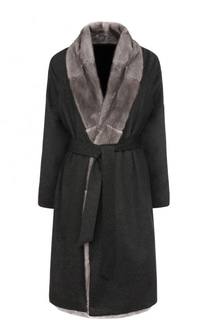 Кашемировое пальто с отделкой из меха норки и поясом Kiton