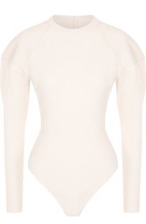 Однотонное шерстяное боди с длинным рукавом Alaia