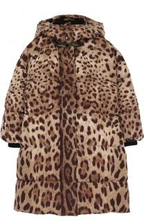 Пуховое пальто с принтом и капюшоном Dolce &amp; Gabbana