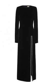 Бархатное платье-макси с высоким разрезом Saint Laurent
