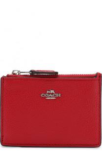 Кожаный футляр для кредитных карт с отделением на молнии Coach