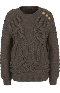 Шерстяной пуловер фактурной вязки с круглым вырезом Balmain