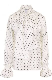 Шелковая блуза в горох с воротником аскот Loewe