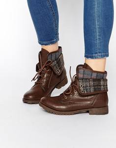 Ботинки со вставкой тартан New Look Ernie - Коричневый