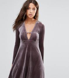 Бархатное приталенное платье с глубоким вырезом Glamorous Tall - Серый