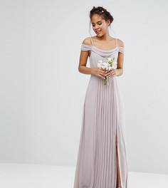 Платье макси с открытыми плечами и отделкой TFNC Tall Wedding - Серый
