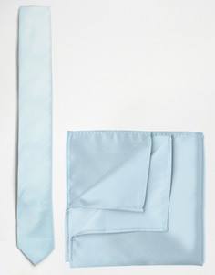 Голубой галстук и платок для нагрудного кармана ASOS - Синий