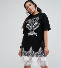 Платье-футболка с кружевом и принтом ASOS CURVE - Мульти