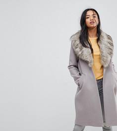 Пальто с меховым воротником River Island Petite - Серый