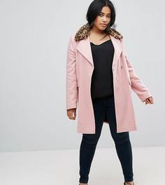 Пальто с леопардовым принтом на воротнике ASOS CURVE - Розовый