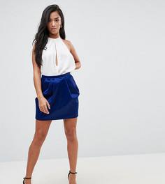 Атласная мини-юбка ASOS PETITE - Синий