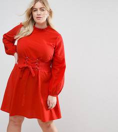 Платье в стиле casual с корсетной отделкой ASOS CURVE - Красный