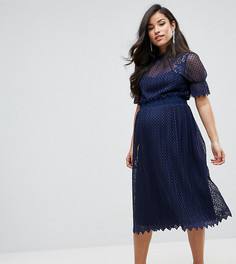 Кружевное платье миди с плиссировкой и высоким воротником TFNC Maternity - Темно-синий