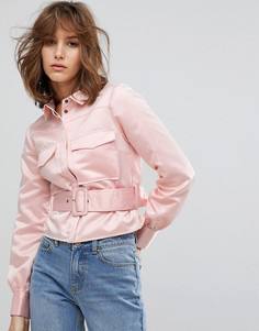 Атласная рубашка в стиле вестерн с поясом Lost Ink - Розовый
