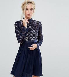 Платье мини с кружевным топом и плиссированной юбкой Little Mistress Petite Premium - Темно-синий