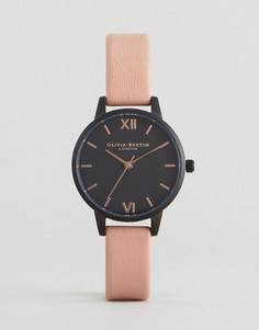 Часы с черным циферблатом и розовым кожаным ремешком Olivia Burton After Dark - Розовый